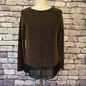 INC Black & Gold Long Sleeve Top Size M